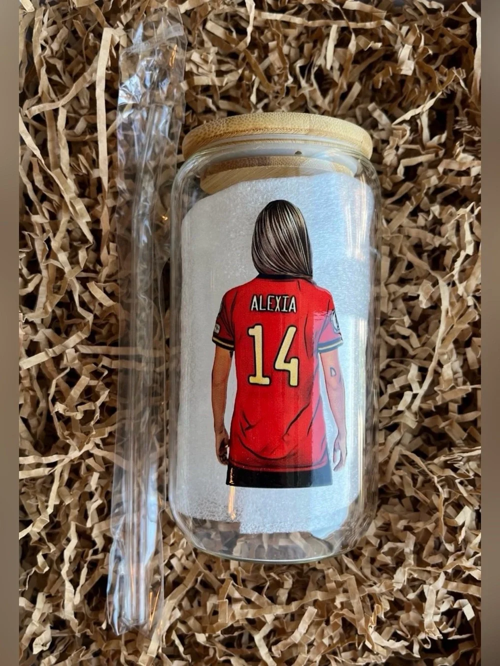 Alexia Putellas Spain Women’s Soccer Football 16oz Clear Glass Tumbler Cup